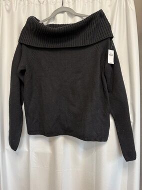 Old Navy Off-the-Shoulder Black Ribbed Fold Neck Sweater